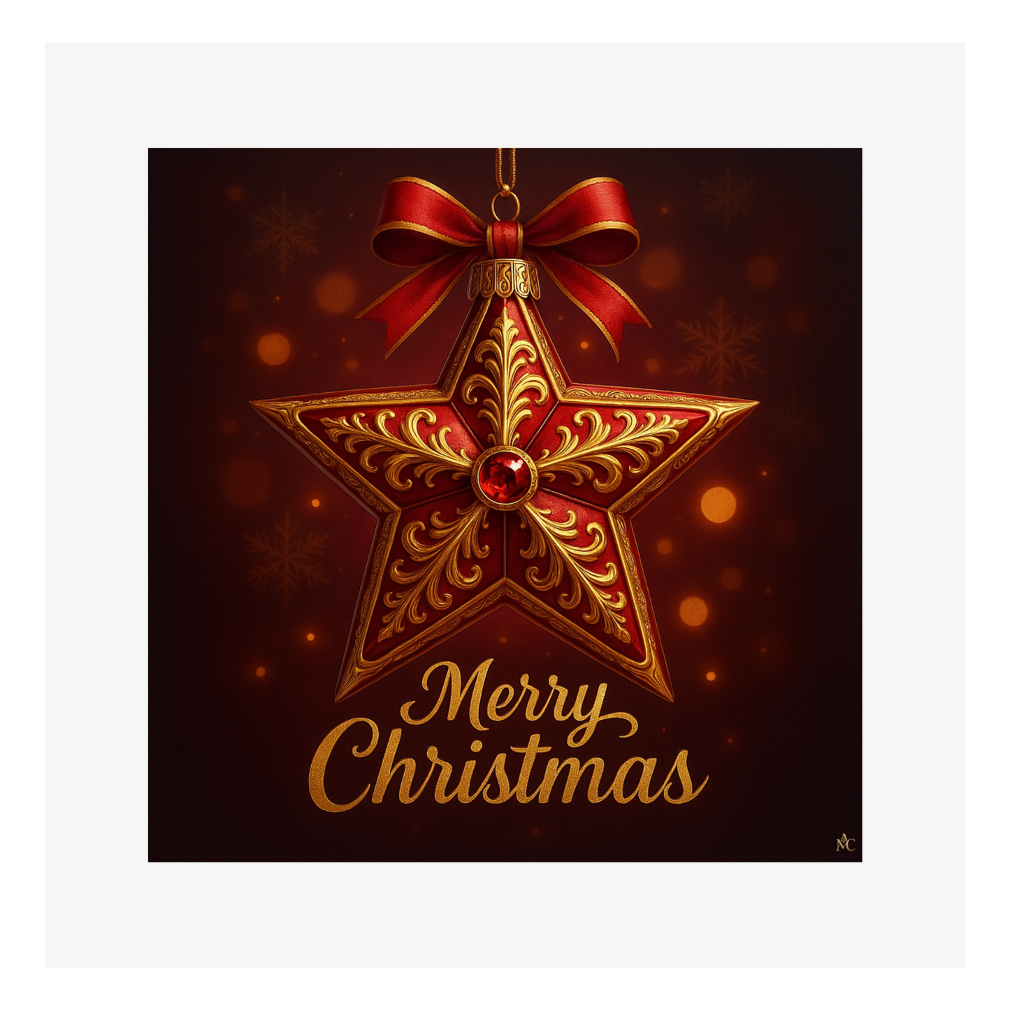 Merry Christmas Etoile rouge par Cathy Dumont - 120x120mm