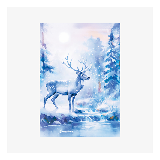 Paysage d'Hiver, le Cerf par Christelle Richard - 148x105mm