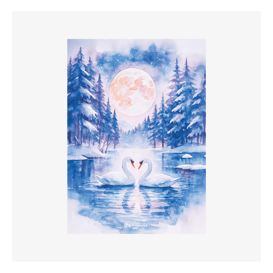 Paysage d'Hiver, les Cygnes par Christelle Richard - 148x105mm