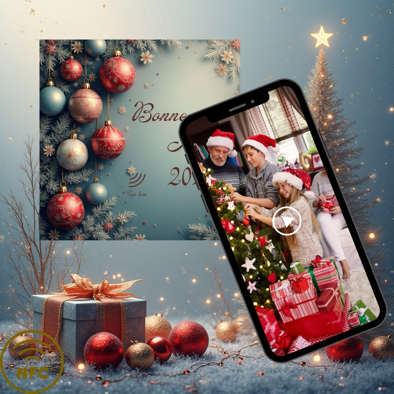 Carte Bonne Année M’AryCard avec video - NFC - design Bonne Année 2026