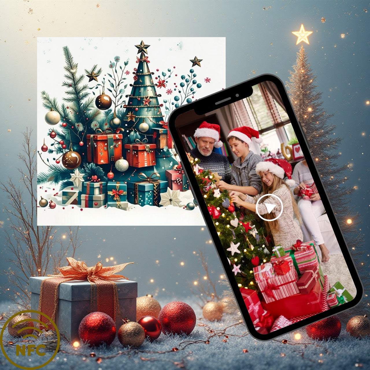 Carte Noël M’AryCard avec video - NFC - design sapin