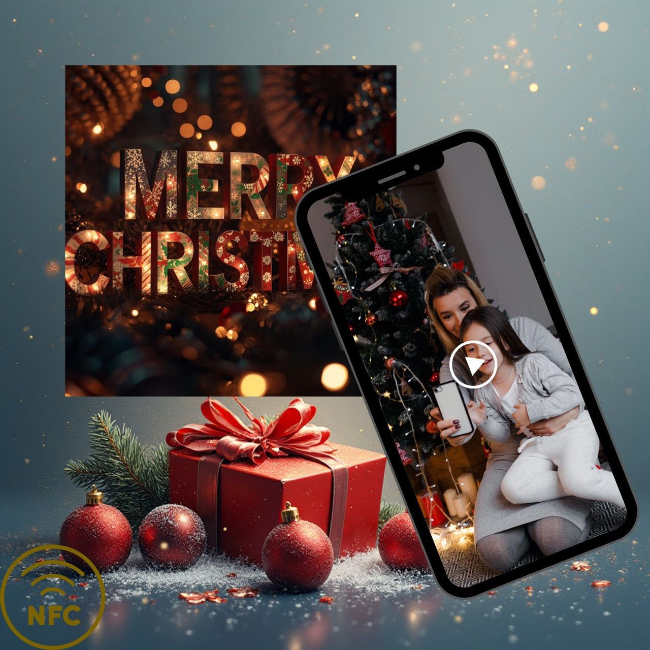 Carte Noël M’AryCard avec video - NFC - design Merry Christmas