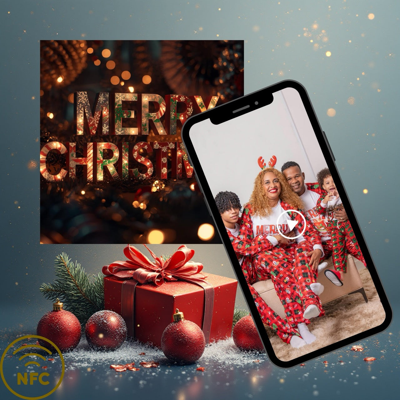 Carte Noël M’AryCard avec video - NFC - design Merry Christmas